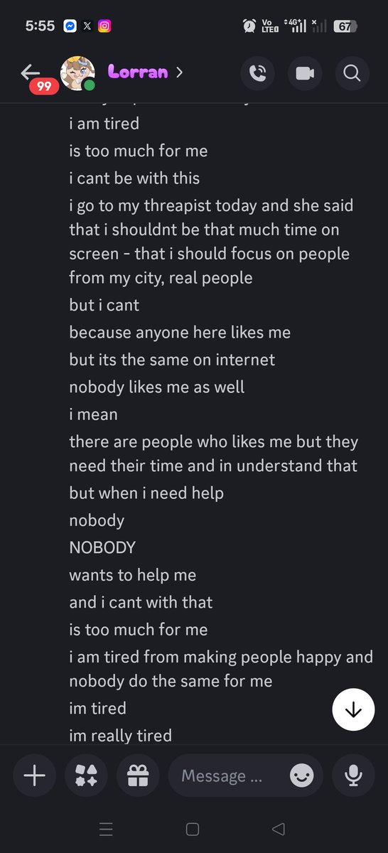 nyoomiepiyu's tweet photo. tw : suicide

my experience with lorran was full of manipulation, guilt tripping and love bombing.

i reached out to lorran about his management services but he grew feelings for me over time.

i rejected him, but he kept love bombing me by sending me detailed messages about how special and perfect I am privately and publicly (see screenshots).

one day he messaged me on Discord about suicidal and negative thoughts - knowing that I have had episodes myself and it made me very uncomfortable (conversation below).

he currently has me blocked because i called him out about getting appropriate help when he vented about wanting to off himself.

i initially didn't call them out because i was worried they might try to retaliate and cancel me since his posts gets a lot of attention. but i've been wanting to share my experience with lorran for a while, and I have heard there are many others he has done this too.