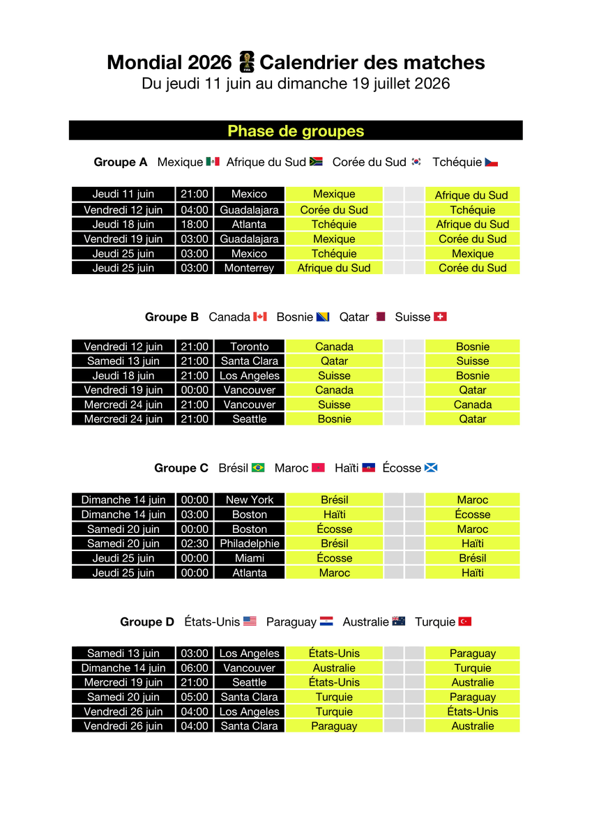 ActuFoot_'s tweet photo. J-4 AVANT LA COUPE DU MONDE ! 🤩🌎

Le calendrier COMPLET de la compétition, du match d'ouverture jusqu'à la finale, à imprimer et à remplir 👉 https://t.co/OClNwjHNl6 https://t.co/S2VR0IPOn7