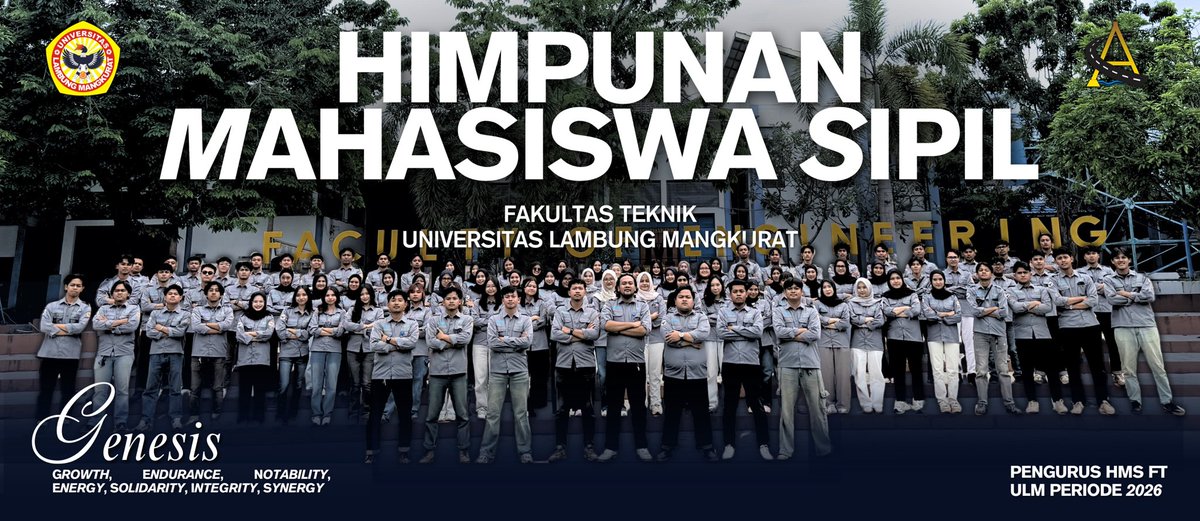 hms_ftulm's tweet photo. [PENGURUS HMS FT ULM 2026]

TEKNIK SIPIL!!
DARAH BIRU!!

Tak kenal, maka tak sayang.
Yuk kenalan dulu sama Pengurus Baru HMS FT ULM 2026!

#TEKNIKSIPILULM
#DARAHBIRU
#HMS6ENES1S
#PENGURUSHMSFTULM2026 https://t.co/aHqm4ML4GD