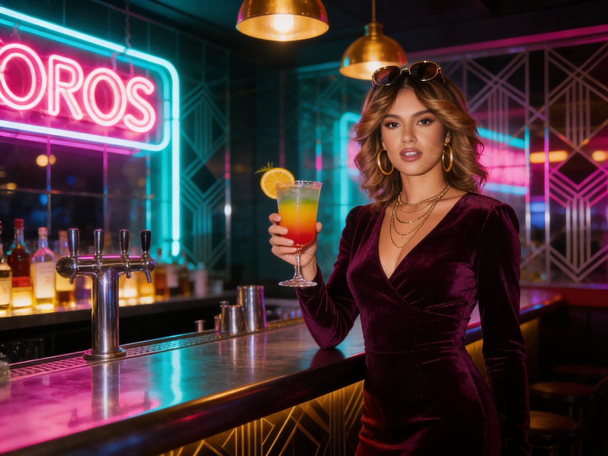 roxymarigold's tweet photo. One cocktail, all the neon. 🍸 Gold or teal tonight? #coctail #retro #latina https://t.co/2w44Lb1fOH