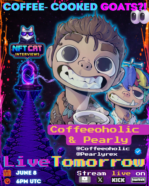 theNFTcat_sol's tweet photo. ☕️ COFFEE-COOKED GOATS?! 🐐

Coffeeoholic × Pearly join NFT Cat Interviews tomorrow.🐾

🎁 4 FREE @GoatsOfSolana  NFTs
📦 Delivered after mint
🏆 Winners drawn LIVE during the stream

📅 June 8 ⏰ 6 PM UTC

To enter:
• Follow @TheNFTCat_Sol
• Follow @GoatsOfSolana
• Tag 3 friends below👇
