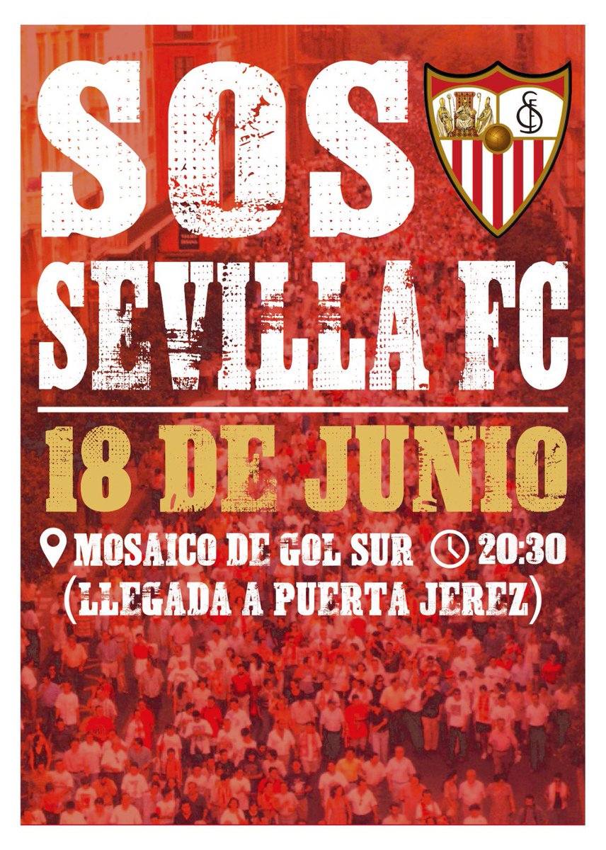 Accionistas_SFC's tweet photo. ‼️𝐄𝐥 𝐩𝐫𝐨́𝐱𝐢𝐦𝐨 𝐣𝐮𝐞𝐯𝐞𝐬, 𝟏𝟖 𝐝𝐞 𝐣𝐮𝐧𝐢𝐨, el Sevillismo debe volver a salir a las calles‼️

Personas de todas las generaciones, unidas por el amor a un escudo.

El club está en una SITUACIÓN CRÍTICA, es momento de unirnos y plantar cara a esta masacre institucional.

#ElSevillaSomosNosotros