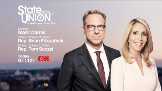 CNNSOTU's tweet photo. TODAY on #CNNSOTU with @DanaBashCNN
➡Senator Mark Warner
➡ Problem Solvers Caucus Co-Chairs Rep. Brian Fitzpatrick and Rep. Tom Suozzi
➡ Rep. Nancy Mace, Rep. Veronica Escobar, Ashley Allison and Shermichael Singleton

Tune in at 9 AM and Noon on 📺 @CNN, 🌎🌍🌏 @cnni,  🎧📻 @Audacy, @tunein, @SIRIUSXM Ch. 116 & 🖥️💻📲 https://t.co/s7RZyuc08W!