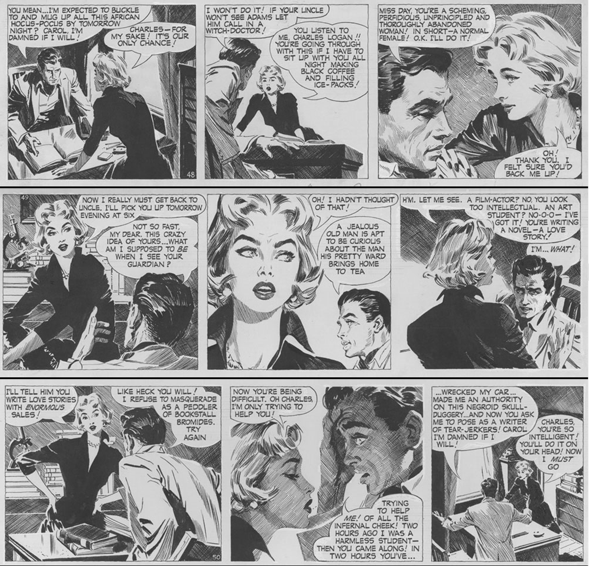 KevinWolffart's tweet photo. #DavidWright Carol Day 1956 - I can't say enough about his art. It's absolutely fantastic. Great figures, lighting, mood, feminine beauty and a hard, edgy feel overall. Proof that brush and quill aren't obsolete tools, they're just difficult to master... https://t.co/gJF9Vq51zO