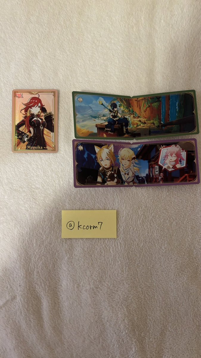 kcorm7's tweet photo. 交換　譲渡　買取　原神　流光行記　コレクションカード

譲　画像1〜3

求　70円/枚 ＋ 送料>画像4

最上段は複数、それ以外は各1で求めております。
一部カードは抱き合わせをお願いする場合がございます。
お気軽にお声掛けください https://t.co/XRh8tF1DbC