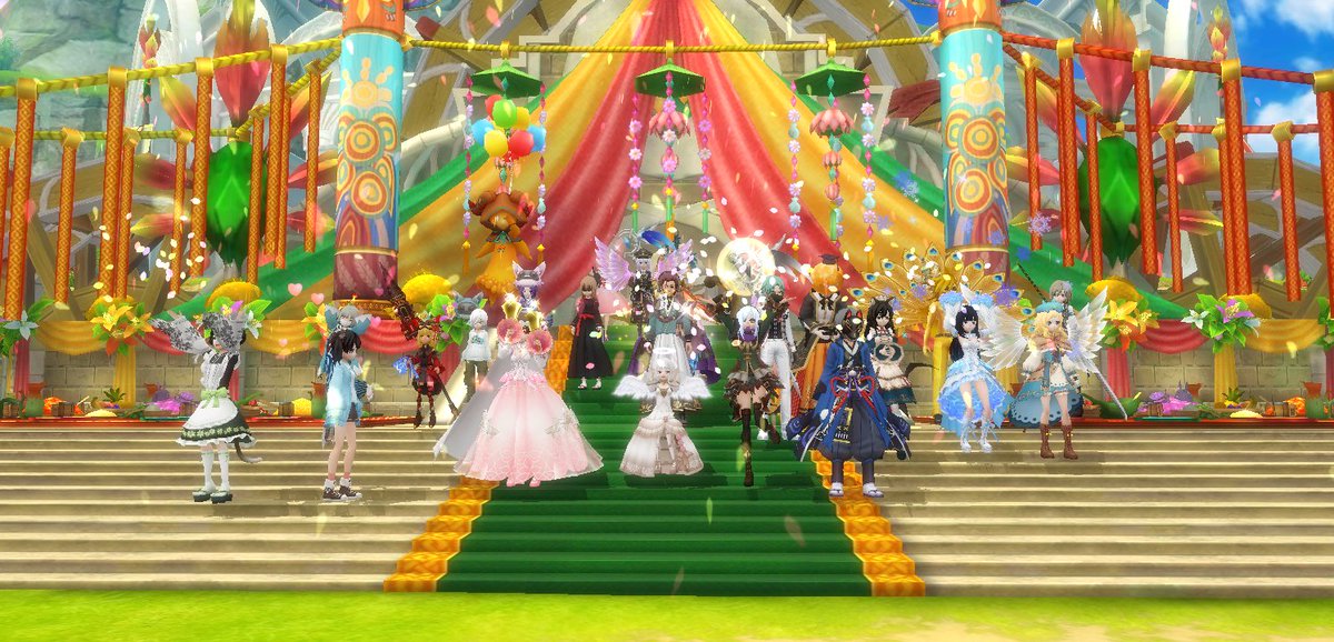 mekomimi2's tweet photo. 遅くなりますましたが
ビモチャン12周年おめでとうございます
生放送はアルストで参加しました
賑やかで良き良き

実は
描画制限かかっていて
生放送見たら
ゲーム内より沢山いたという……
(^_^;)

あ、しっかりキーワードは
唱えました
＃アルスト
＃ビモチャン
＃ビモチャン12周年 https://t.co/8VNycFahkm