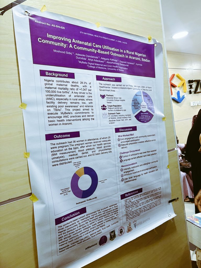 mybelleofficial's tweet photo. Our work in Araromi, Ibadan, took center stage at the 6th SHI Maternal Health &amp; Rights Summit! 🗺️✨
We are incredibly proud of our team member Moshood Sidiq @SidiqAyo, whose abstract was selected for poster presentation among competitive entries.
The study, titled... https://t.co/He4g47rGPs