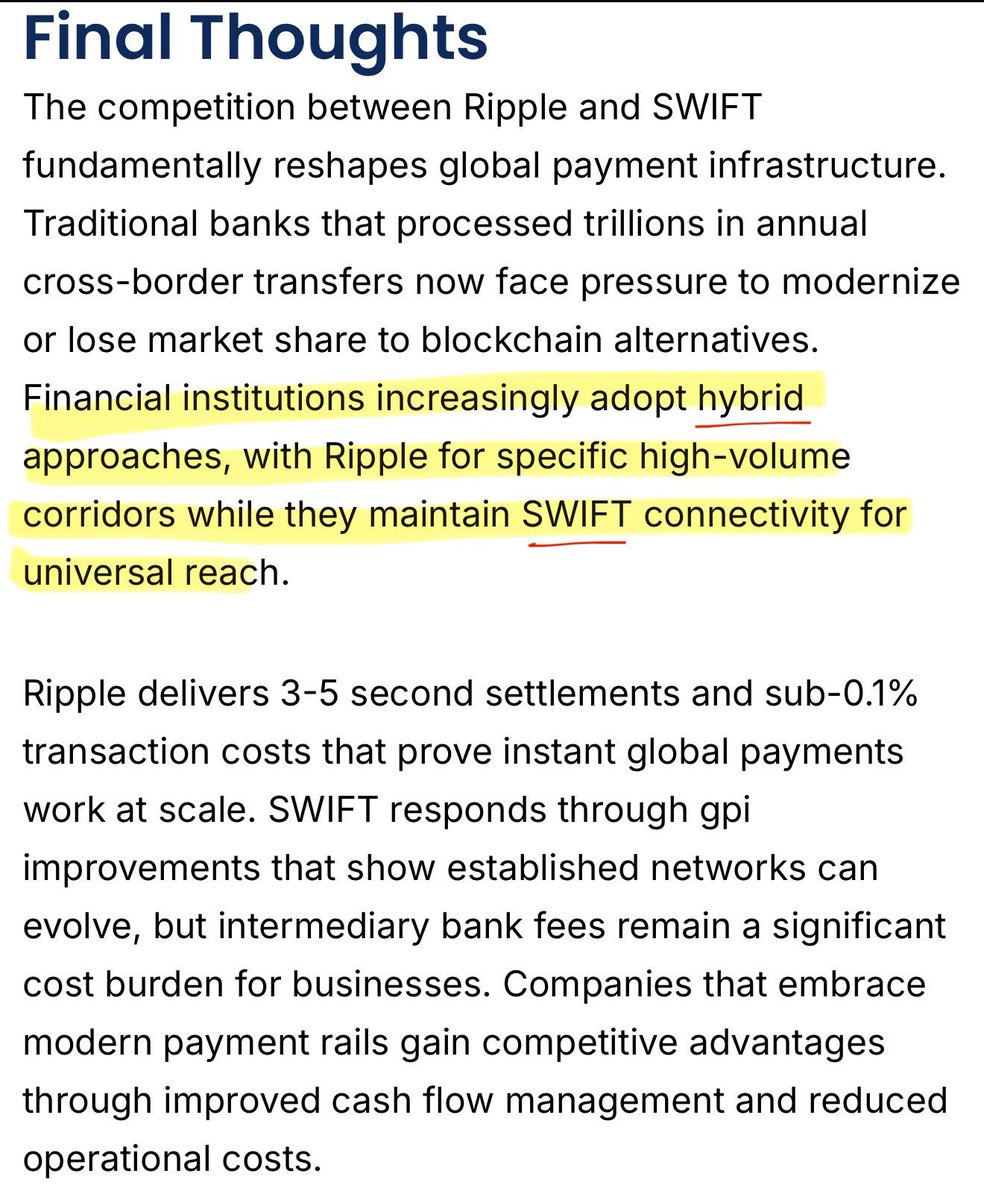 SMQKEDQG's tweet photo. ‼️RIPPLE PARTNER BANK OF AMERICA TO LAUNCH CROSS-BORDER PAYMENTS SERVICE USING SWIFT‼️

Remember, banks are increasingly adopting hybrid payment models that utilize both Ripple and SWIFT simultaneously for global transactions.😶‍🌫️

Ripple’s partnership with Bank of America creates a pathway for XRP to access the bank’s extensive global payment network.💯

This dual approach is practical for banks because RippleNet can connect to existing banking infrastructure in a manner similar to traditional payment systems.✅

As a result, banks can maintain SWIFT connectivity for universal reach while leveraging XRP through RippleNet as a source of on-demand liquidity.🌐

Bank of America’s new cross-border payments service further strengthens the foundation for XRP’s integration into the bank’s core payment infrastructure.🏦

Documented below.📝👇