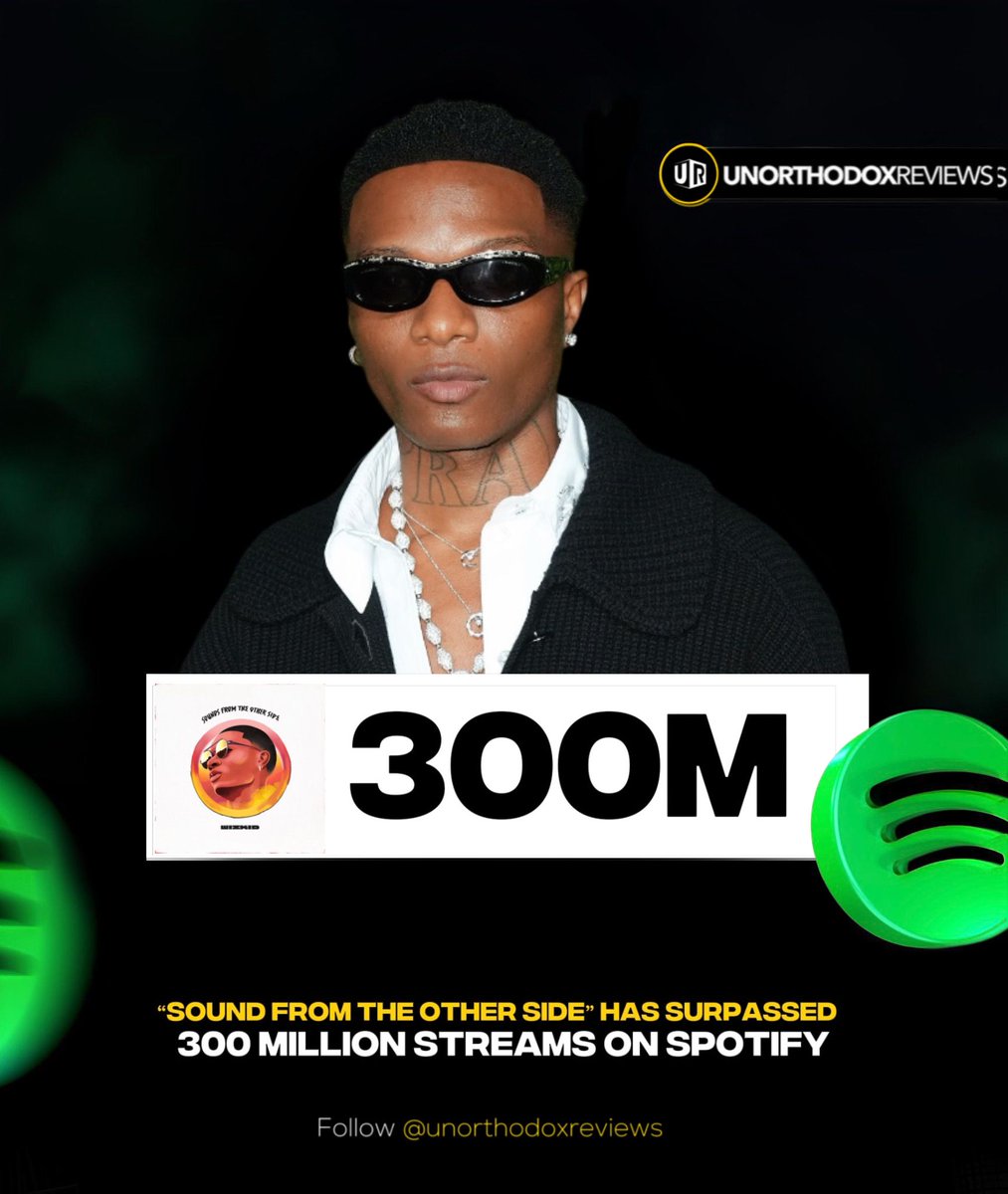 OfficialBlog_UR's tweet photo. Wizkid’s “SOUND FROM THE OTHER SIDE” has already crossed 300 MILLION streams on Spotify https://t.co/STVb92XNgh