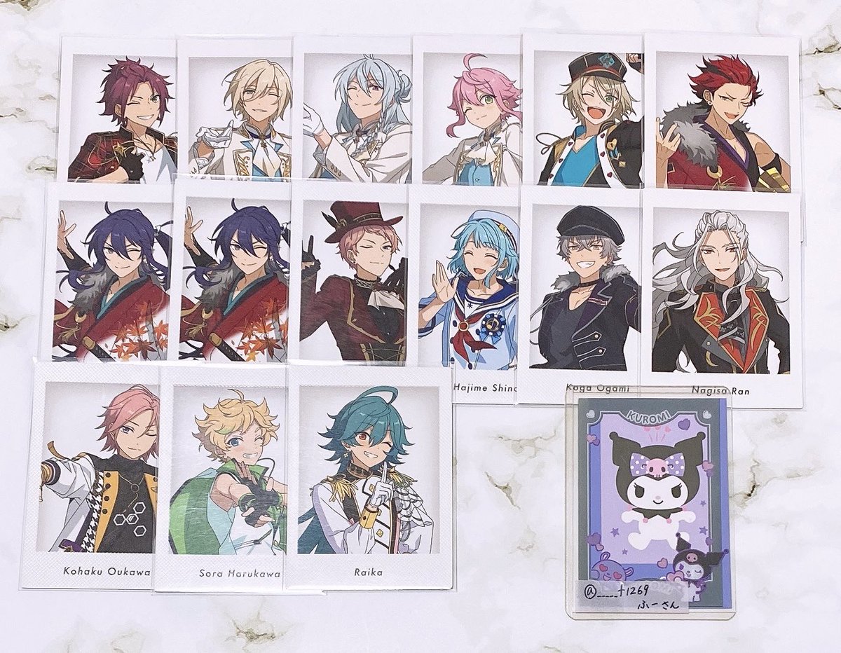_____f1269's tweet photo. ꒰ 交換/譲渡 ꒱
あんスタ 10周年 展示会 特典 ぱしゃっつ vol.6 

譲⌇真緒 英智 渉 桃李 藍良 紅郎 颯馬 宗 創 晃牙 凪砂 こはく宙 ライカ 忍 鉄虎 ゆうた ひなた なずな 司 HiMERU 巽 夏目 薫 マヨイ エス 斑 零

求⌇同異種 一彩 ［ 3枚目 ︎🎀 ＞ 🤍 ＞ 無印  ］or 同異種 舞珠 or ¥90/1枚 https://t.co/zwEpQL4gnd
