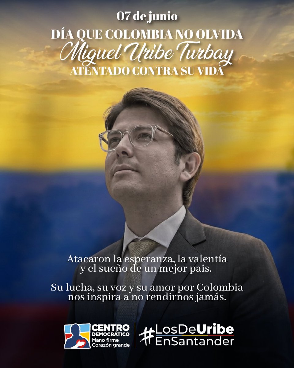 OscarVillamiz's tweet photo. Hoy se cumple un año desde que los terroristas atacaron la esperanza, la valentía y el sueño de un mejor pais. 

@MiguelUribeT fue mi hermano, un amigo sincero y un colombiano valiente que luchó incansablemente por la democracia y la libertad. Su legado siempre estará presente en nuestros corazones, y nos inspira a no rendirnos jamás.

Toda mi solidaridad, cariño y oraciones para su familia. 🙏🏻🕊️
