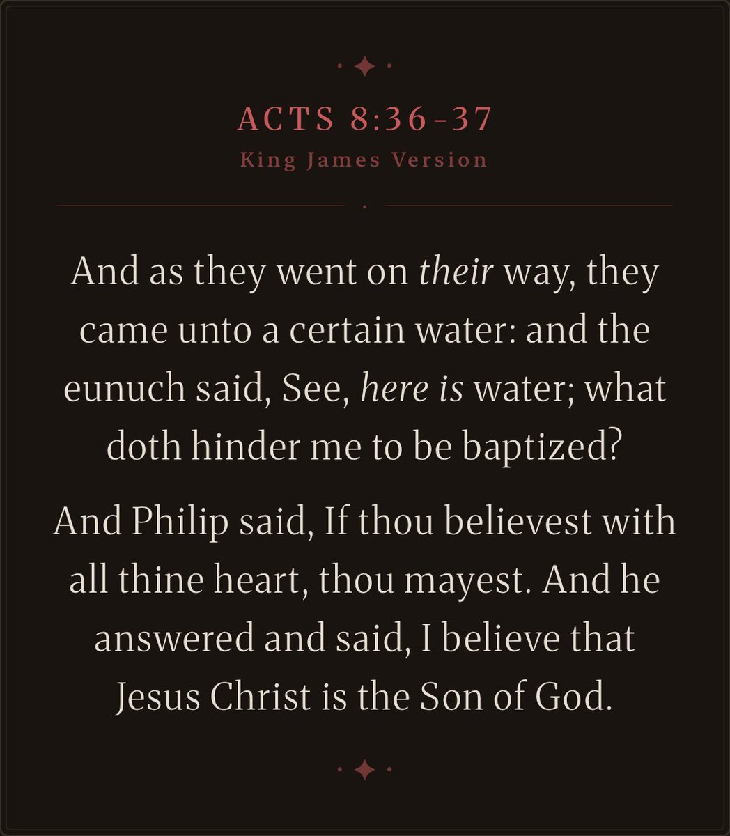 SensitiveManlet's tweet photo. The point of baptism is to be an outward display of your faith. When the Ethiopian eunuch asked to be baptized, the apostle Phillip told him that he must first believe the gospel. Why then should we baptize babies, who cannot understand or believe anything? https://t.co/MuQFDxKhk2