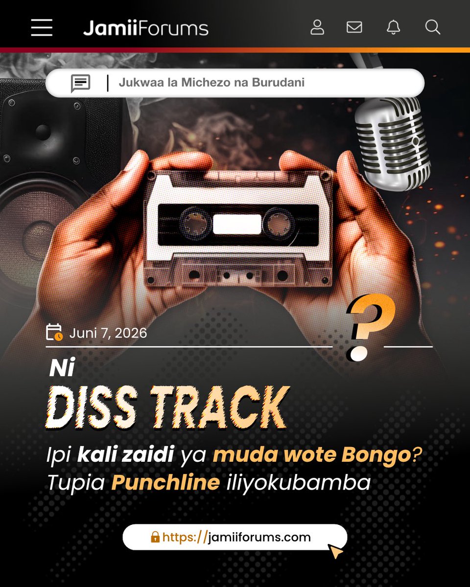 JamiiForums's tweet photo. Kati ya ngoma zote za kuchanana zilizowahi kutoka hapa Bongo, ni  Diss Track gani ambayo ilimaliza kabisa ubishi na kumfanya mpinzani aonekane kaenda vitani bila silaha? 

Twende kazi sasa...👀🎤

Soma https://t.co/vRd4LQL7tX

#JamiiForums #JFBurudani https://t.co/2JFzoZgbdN