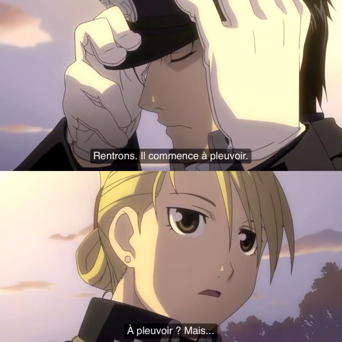 gaak_fr's tweet photo. Il y a 17 ans dans l’anime de FULLMETAL ALCHEMIST BROTHERHOOD… Il pleuvait ! 

Cette scène est toujours aussi iconique dans la Pop Culture en 2026 ! https://t.co/LaenlHYam9