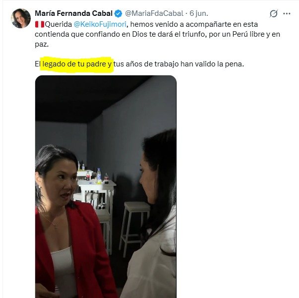 JulianMaciasT's tweet photo. Abelardo de la Espriella y María Fernanda Cabal, ambos relacionados con narcos y paramilitares apoyan la candidatura de Keiko Fujimori y el legado de su padre, autor de crímenes de lesa humanidad y narcotráfico, financiado por Pablo Escobar.
https://t.co/bAidY90iSH https://t.co/PHUB9caPdP