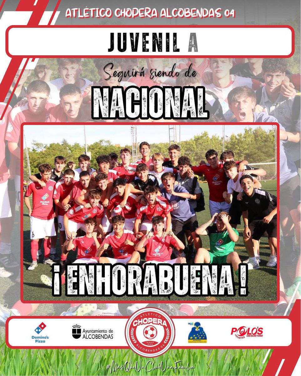alcobendas04's tweet photo. 🏆 JUVENIL A —> ¡¡¡SOMOS DE NACIONAL!!!

⭐️ Nuestro Juvenil A logra la permanencia en Nacional y seguiremos por segundo año consecutivo compitiendo con los mejores clubs y canteras de la Comunidad de Madrid. 

🔜 Con mucho sufrimiento y en el último partido conseguimos el objetivo en una categoría muy muy exigente.

¡Gracias a todos por el apoyo durante toda la temporada! ❤️

¡¡Otro gran éxito del club!! 💪🏻💪🏻

¡ENHORABUENA JUVENIL A! 🎉🎉

#MasQueUnClubUnaFamilia
#AtChoperaAlcobendas04