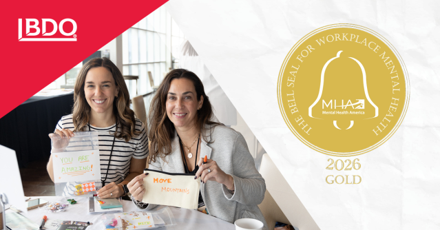 chadgabriel's tweet photo. This Mental Health Awareness Month, @BDO_USA is proud to receive a 2026 Gold Bell Seal from Mental Health America. Swipe to hear from BDO’s Wellness Ambassadors, and click here to learn more about this honor: https://t.co/uclb5Y4OVY https://t.co/hRUtIPtUSc