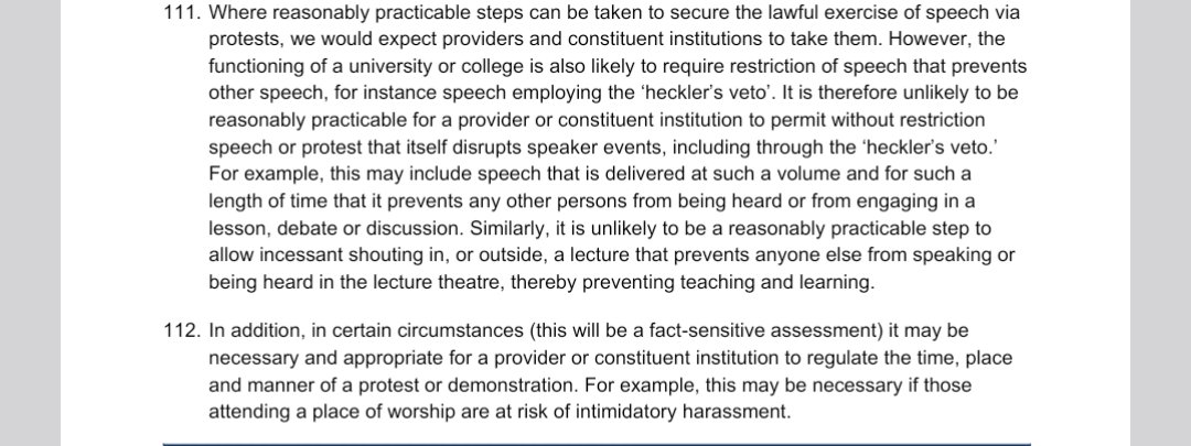 ObhishekSaha's tweet photo. It seems that the Oxford authorities who have allowed these disruptive protests haven't read Regulatory Advice 24, the OfS guidance on freedom of speech, which is quite clear on the need for time, place and manner restrictions on speech employing the ‘heckler’s veto’. https://t.co/RrlRQycC62