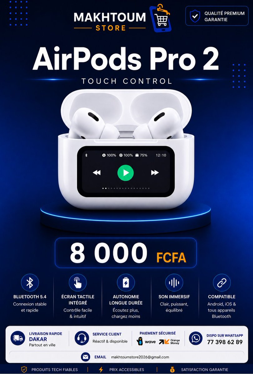 MakhtoumStore's tweet photo. La gamme continue de s'agrandir.

🎧⚡ Pro 2 Touch Control désormais disponible chez Makhtoum Store.

Confort, contrôle tactile et design moderne.

📦 Disponible dès maintenant

Commande en DM ou au 77 398 62 89 https://t.co/vLaor32KIf