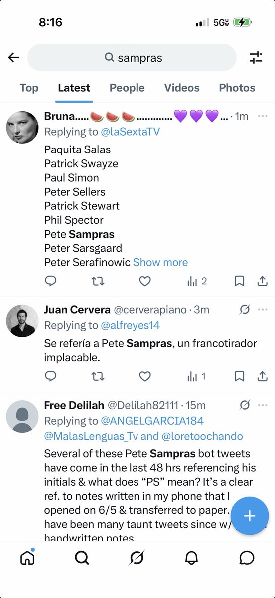 Delilah82111's tweet photo. @ANGELGARCIA184 @MalasLenguas_Tv @loretoochando The very next Pete Sampras bot tweets after this one. https://t.co/C2Z2JAI0Jx