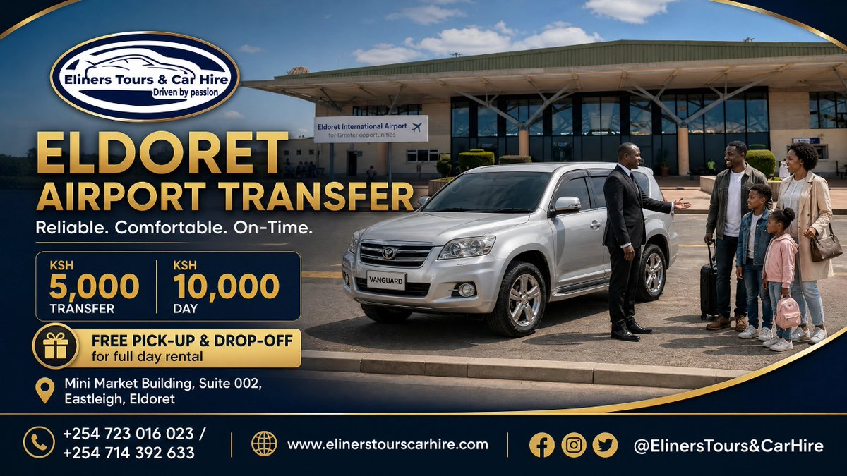 ElinersTours's tweet photo. 🚙 TOYOTA VANGUARD FOR HIRE IN ELDORET 🚙
✨FULL DAY RENTAL- KES 10,000/day✅ 7-Seater + Professional Driver
✅ Business | Family | Weddings | Safaris
✈️ELDORET AIRPORT TRANSFER
✅ Fixed Price | No Hidden Fees 
📲Book📞0714392633 / 0723016023
#ToyotaVanguard #VanguardForHire https://t.co/wCMWs9TOcq