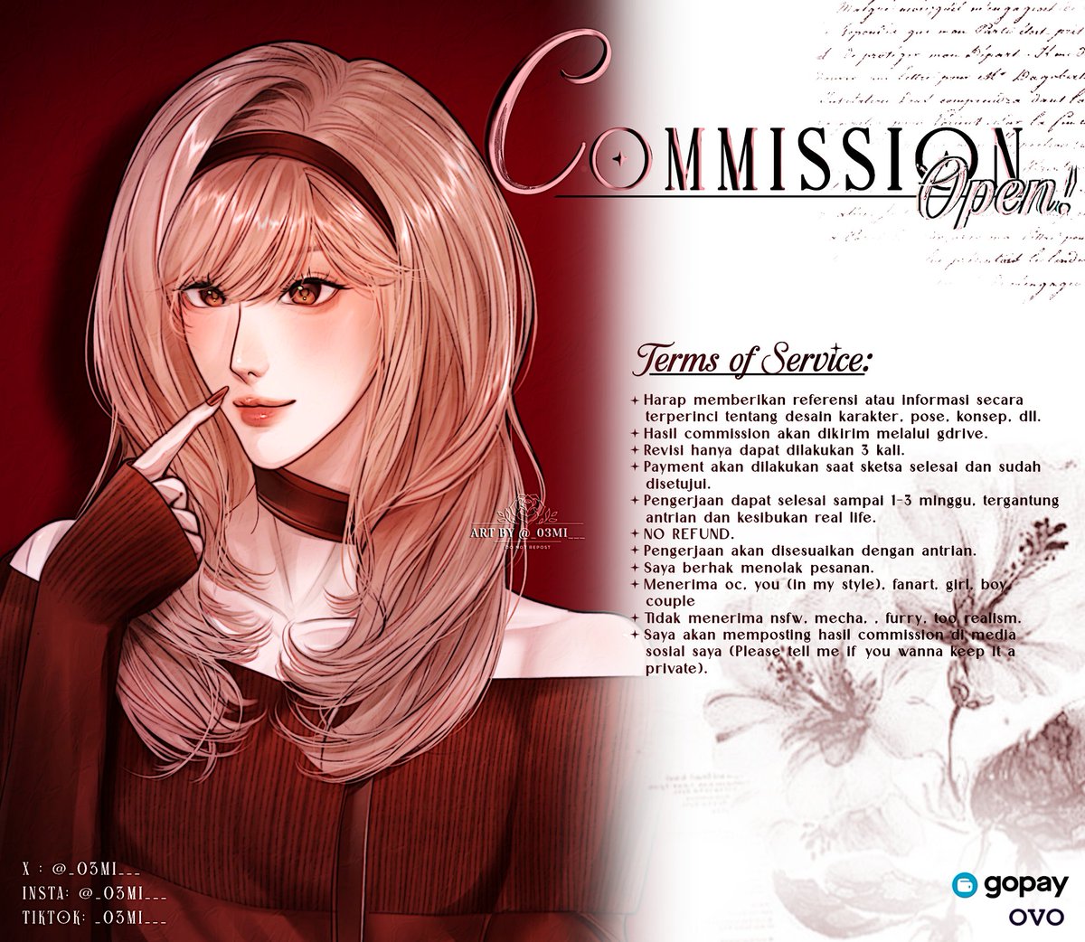 _03mi___'s tweet photo. [♡ &amp; ⟳ are very appreciated ]🤍

🍷 OPEN COMMISSION 🍷

haloo semunyaaa! 
aku lagi jika commis untuk lokal
( ˶ˆ꒳ˆ˵ )！

jika ada yang tertarik atau ingin ditanyakan bisa langsung dm aku yaa🤍

#Commission #OpenCommission #Artidn https://t.co/WwpQrP259C