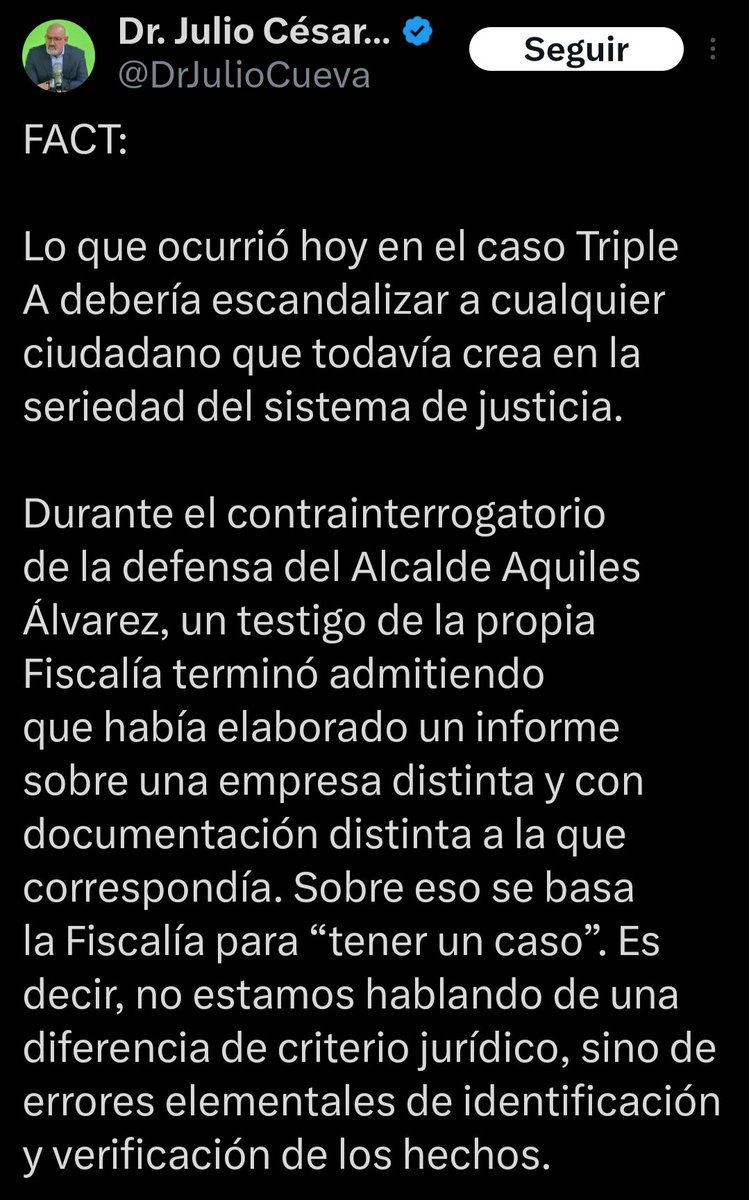 ecuainm_oficial's tweet photo. ‼️#URGENTE
El abogado Julio César Cueva afirmó que, durante el contra interrogatorio del caso Triple A, un testigo de Fiscalía admitió haber elaborado un informe sobre una empresa distinta, lo que, según dijo, evidenciaría fallas en la investigación. https://t.co/R2jpu1ewdS