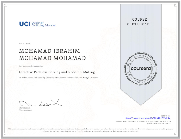 dredutest's tweet photo. I completed Effective Problem-Solving and Decision-Making! Check out my certificate https://t.co/QfmBQDhrJs #Coursera https://t.co/ajuRKygaWu