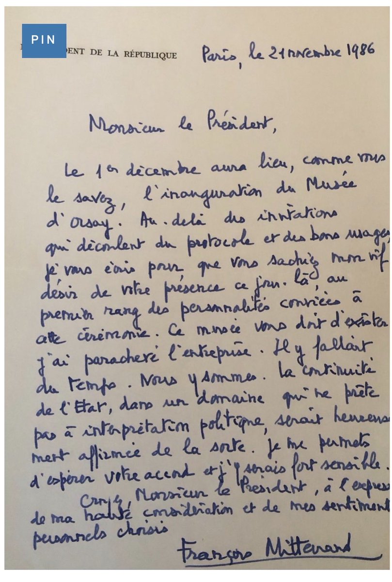 mNivaille's tweet photo. Invitation de F. Mitterrand pour VGE.. inauguration musée d Orsay 1986 "Croyez, Monsieur le Président , à l expression de ma haute considération et de mes sentiments choisis". 
Waouh ! https://t.co/z2xHLwlM0v