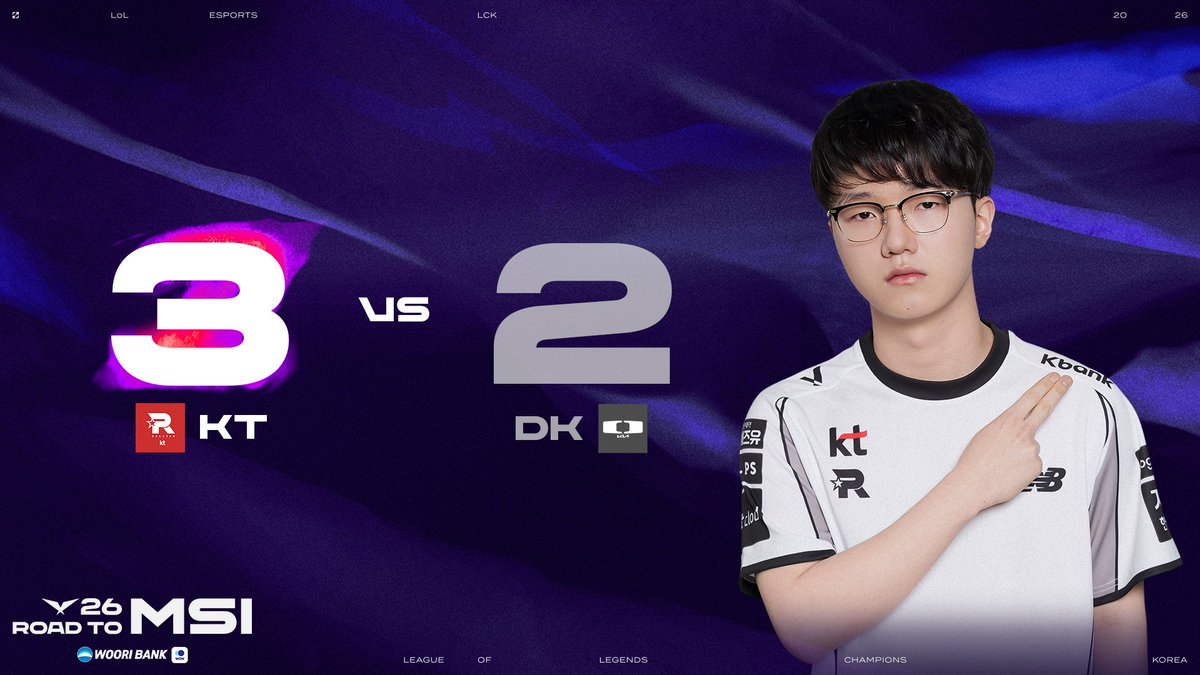 LCK's tweet photo. 🎢 REVERSE SWEEP 🧹
KT books their ticket to Wonju as their Road to MSI continues! #LCK https://t.co/QzlfXz40D6