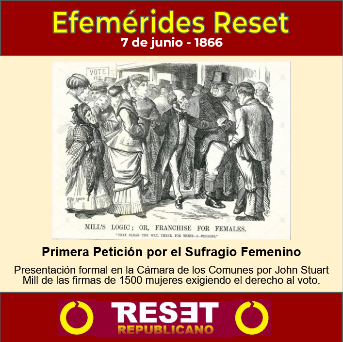 ResetRep's tweet photo. 2) Un 7 de Junio de 1866, John Stuart Mill presentaba un petitorio por sufragio femenino ante la House of Commons... https://t.co/WOfLkAk6ro