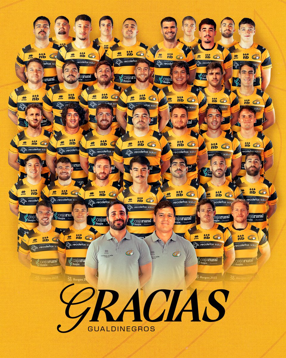 RugbyAparejos's tweet photo. GRACIAS eternas, gualdinegros.
Toda la temporada, cada minuto, cada punto.

Llegará 💛🖤

#EligeRugbyEligeBurgos
#Burgos https://t.co/EzfUlst9SB