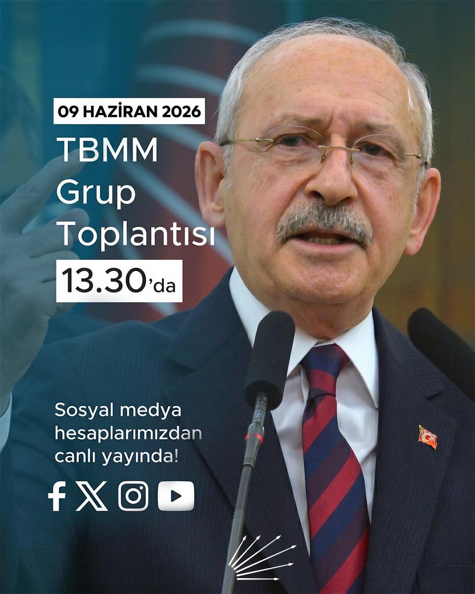 srht79's tweet photo. Genel Başkanımız Sayın Kemal Kılıçdaroğlu, 9 Haziran 2026 Salı Günü Cumhuriyet Halk Partisi Meclis Grup Toplantısına başkanlık edecektir. https://t.co/iyT8M32DAw