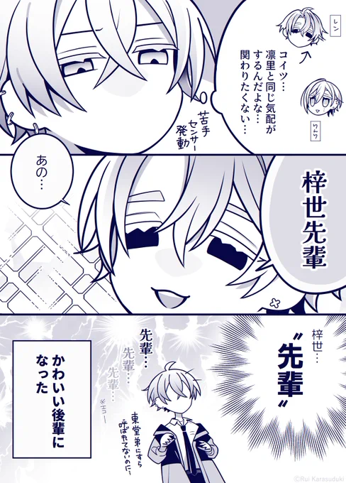 前作主人公(梓世)とレン 
#幽不A #クールぶり男子 