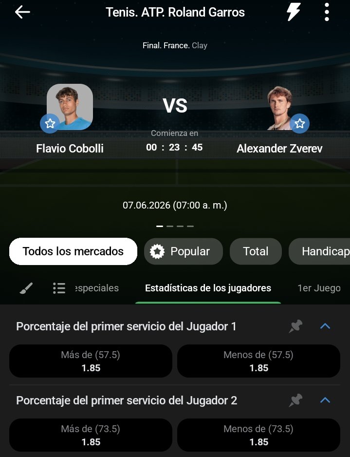 Picksteando's tweet photo. @Lucho_Tennis Si. Ahí te va: ayer mandé Zverev+71% de servicio 1. Ahora está en 73% 👏🏻 https://t.co/KBZCPjWKMV