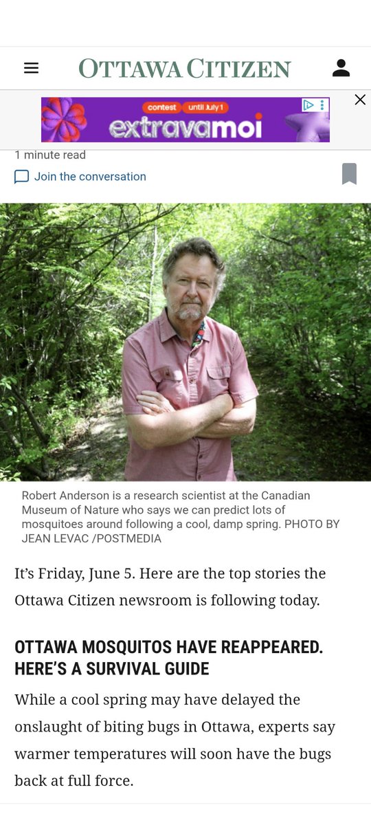 northgowerwind's tweet photo. Front page news at the @OttawaCitizen : it's spring. It's warm. We have mosquitoes. Wow. https://t.co/4axQFY3l72