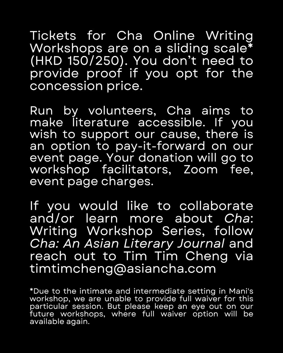 asiancha's tweet photo. We are hosting a special virtual @asiancha writing workshop! Mani Rao @maniraopoem will be our instructor. Only ten places! More information: https://t.co/ZA1g5cM1lR

Organised by @timtimtmi https://t.co/hAvr3tcVGz