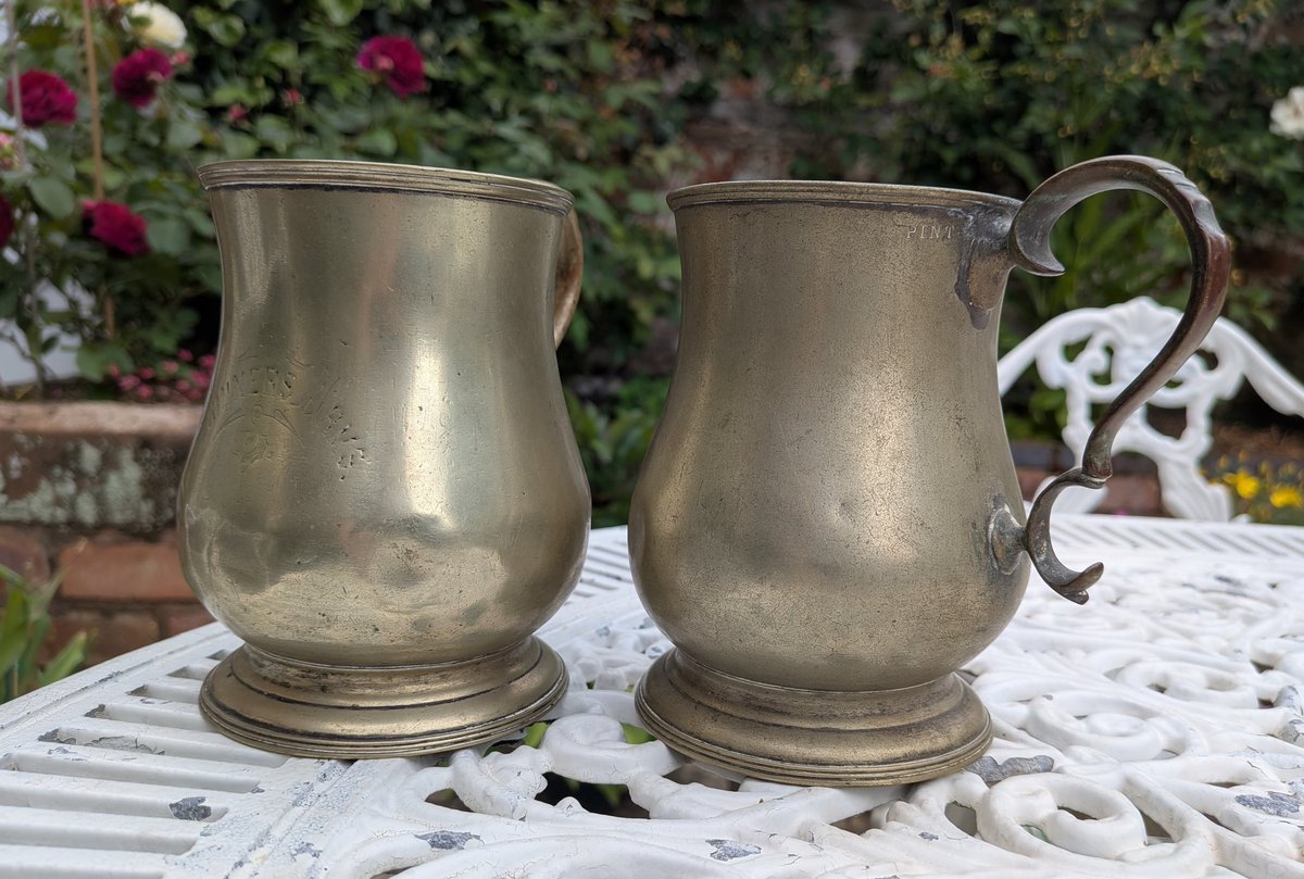 jonw67's tweet photo. Two Victorian ale tankards from the Skinner's Arms, Birmingham. The pub was located on the corner of Skinner Lane and Hurst Street. Until recently, the pub was better known as The Village Inn in Birmingham's gay village. https://t.co/oEZZIzbYDn