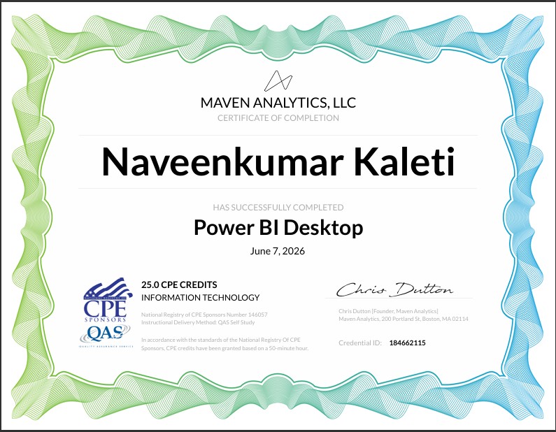 NAVEE15's tweet photo. Excited to share that I have completed the Power BI Desktop certification from @MavenBI Maven Analytics.
This certification strengthened my skills in Power BI, DAX, data modeling, and dashboard development.
Looking forward to applying these skills in real-world data analytics projects.
#PowerBI #DataAnalytics #BusinessIntelligence #MavenAnalytics #Learning