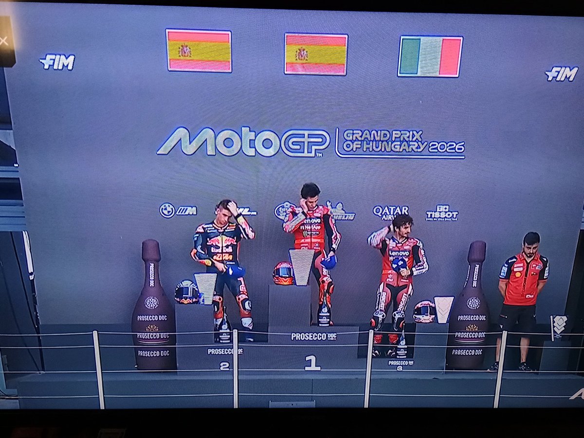 DoesMirCrashed's tweet photo. MOTOGP PODIUM IS WITH US!

THEY ALMOST BROKE ANOTHER TROPHY IN HUNGARY HAHAHAH https://t.co/3bRL1j8YVn