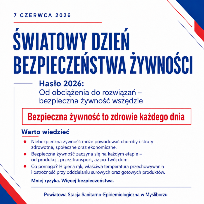 PSSEMysliborz's tweet photo. Dziś, 7 czerwca, obchodzimy Światowy Dzień Bezpieczeństwa Żywności.

Bezpieczna żywność to zdrowie każdego dnia — od produkcji, przez transport, aż po nasz dom. Pamiętajmy o higienie rąk, właściwym przechowywaniu produktów i oddzielaniu żywności surowej od gotowej. https://t.co/KMQmg3q0GW