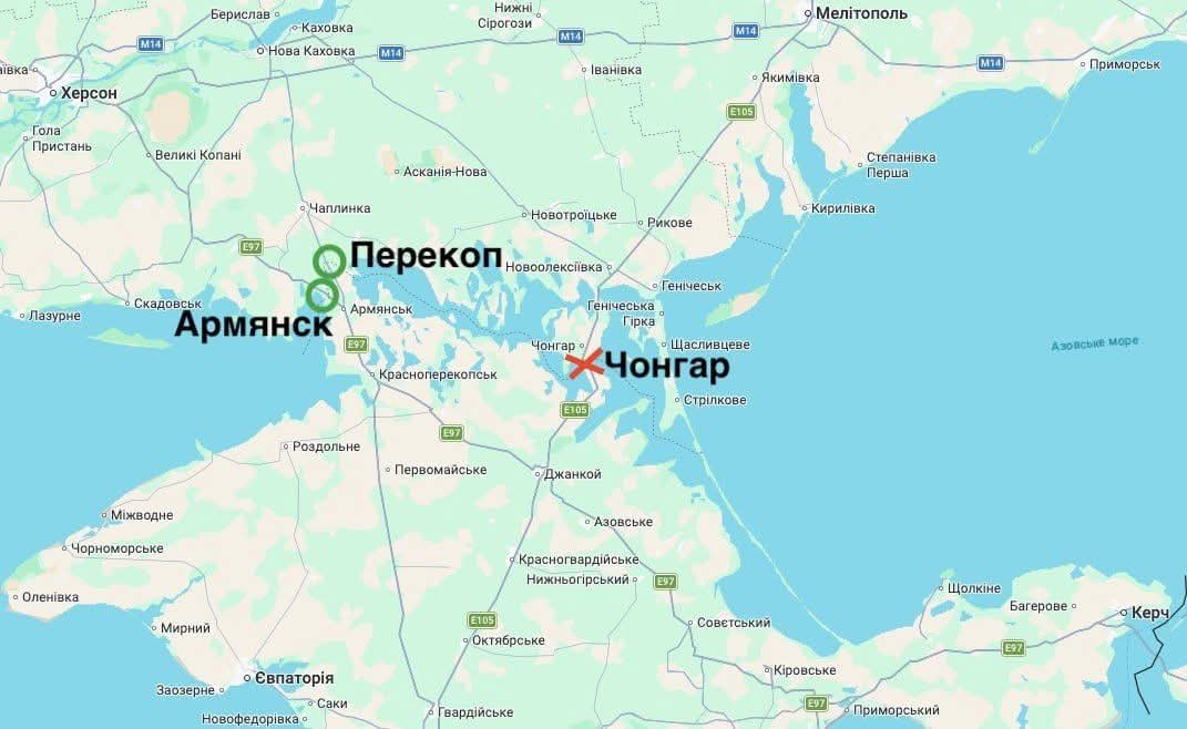 Oct7NeverForget's tweet photo. As a follow-up to my earlier post about Ukraine's consistent implementation of a strategic plan to isolate Crimea, two developments today appear to reinforce that assessment.

The first is the reported drone strike that damaged the bridge at the Chongar crossing. The remaining land routes through Armyansk and Perekop are still functioning, but they lack major bridge infrastructure and are located significantly closer to the front line.

It is worth recalling that Ukraine already targeted the Chongar Bridge in 2023 during its counteroffensive. In June and August of that year, the bridge was struck with Storm Shadow missiles. At the time, those attacks complicated the supply of Russian forces in the Kherson and Zaporizhzhia regions. However, Ukraine was unable to fully isolate Crimea, just as it was unable to achieve the broader objectives of the counteroffensive.

The second development is that Russian forces reportedly repelled an aerial attack near the Kerch Strait aimed at the Crimean Bridge. Judging by available information, the strike was not large-scale and may have been intended primarily as a reconnaissance or test operation.

At present, Ukraine reportedly possesses several new types of weapons specifically designed for a particular mission: isolating the combat zone in the Black Sea–Azov Sea region, while taking into account the lessons learned from previous campaigns.

More broadly, it is important to understand that, from a logistical standpoint, Crimea is an extremely vulnerable location. We discussed this long before the war began. That is why claims that "Crimea is an unsinkable aircraft carrier" always sounded somewhat strange.

Historically, in many wars, the Crimean Peninsula has proven to be a trap for the forces defending it. Crimea was often captured relatively quickly, while those defending it found themselves unable to withdraw.

I do not believe there will be any direct assault on the peninsula. Reports circulating online about an imminent amphibious landing are, in my view, more likely intended to generate panic than to reflect actual plans.

However, making the supply of Crimea and Sevastopol significantly more difficult, degrading air-defense systems, surrounding the peninsula with naval drones, and making it increasingly unsuitable as both a recreational destination and a military-logistical hub — those objectives appear far more realistic.