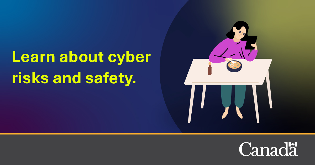 Safety_Canada's tweet photo. From scrolling through social media to booking vacations, we spend hours on our devices. Each online activity comes with its own set of risks.

Learn more about these risks and explore our many resources to get cyber safe: https://t.co/niQD7Fk76v https://t.co/SvLQi8i7HO