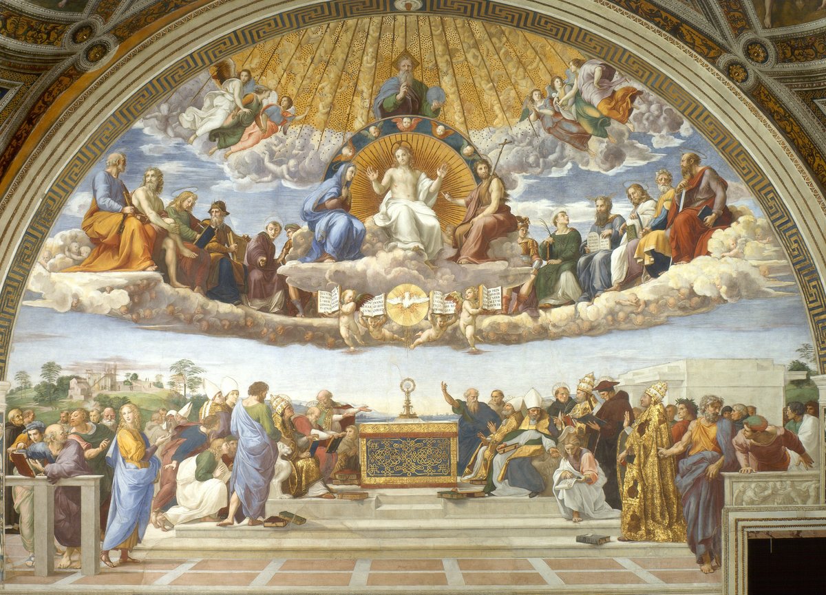 thoscole's tweet photo. Happy Sunday and observance of Corpus Christi!
Factus est Dóminus protéctor meus, et edúxit me in latitúdinem: salvum me fecit, quóniam vóluit me.
The Lord came to my support. He set me free in the open, and rescued me, because He loves me.
Image: Disputa by Raphael https://t.co/D4PQNOpQTV