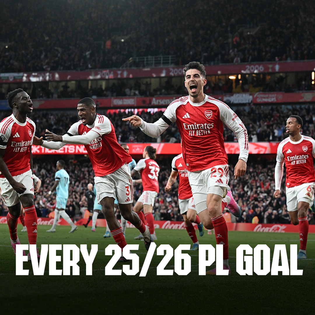 Arsenal's tweet photo. Into the history books 📚

Watch every goal from our triumphant Premier League season 📺