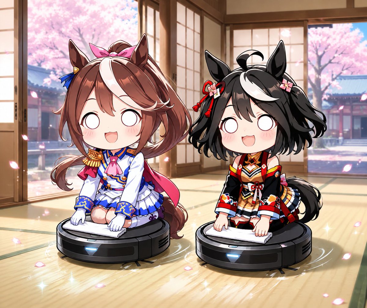 hinohinon0409's tweet photo. お目々ぱっちりキタサン…
ルンバの日…
キタちゃん！今日はお掃除だね。というより…お掃除ロボットで移動中？
それは掃除出来てるのかな？
壊しちゃだめだよ？🥹
#AIart #キタサンブラック #お目々ぱっちりキタサン #トウカイテイオー #ルンバの日 #マネしちゃダメだよw #ウマ娘プリティーダービー https://t.co/mOsAwAAYEU