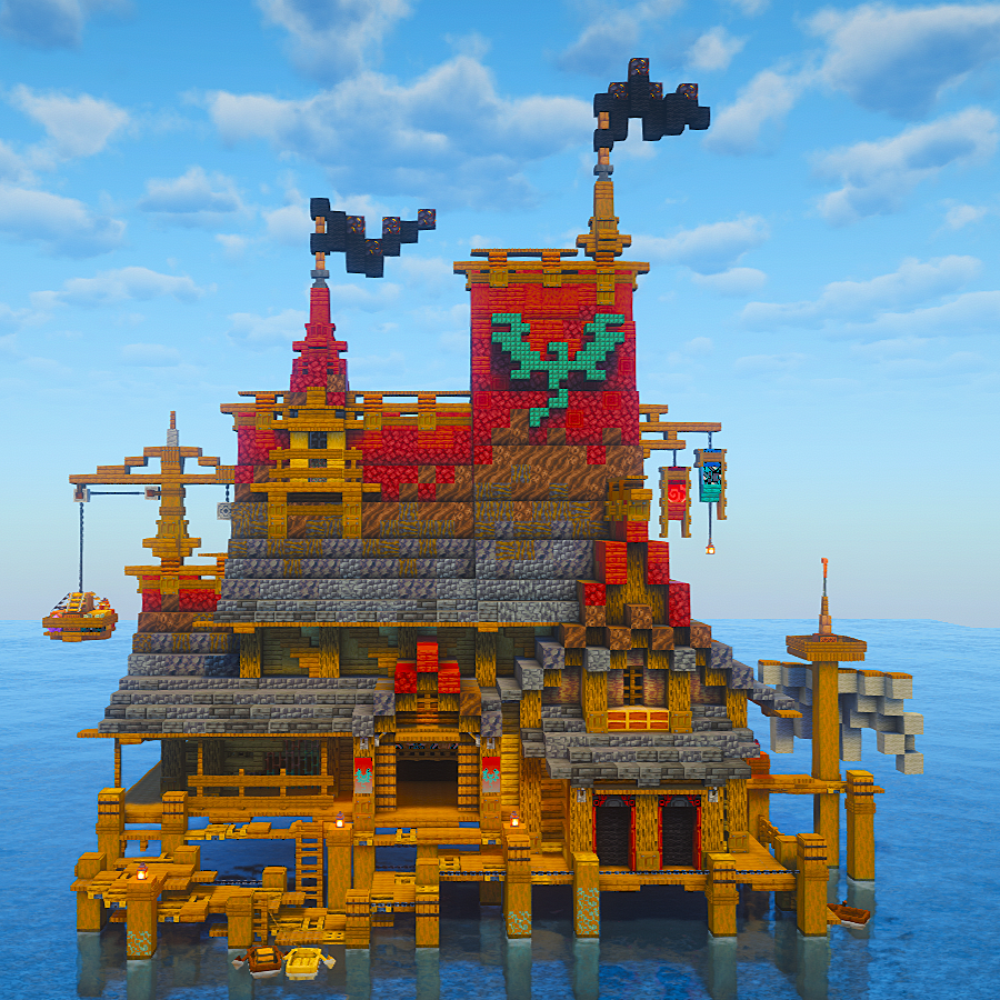maaaaagarin's tweet photo. 傭兵ギルド「不死鳥の爪垢」海上支部
　の試作

#Minecraft 
#Minecraftbuilds https://t.co/btT0kST2kl