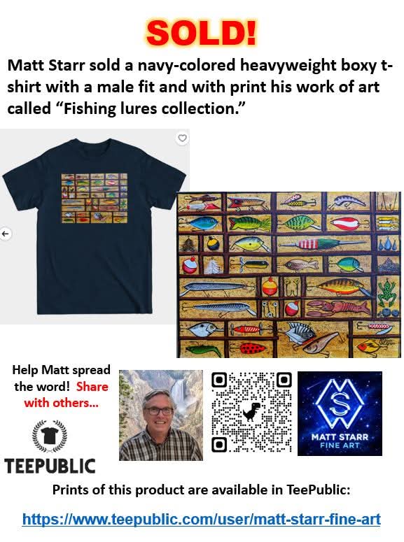MattStarrFineA1's tweet photo. I recently sold a navy-colored heavyweight boxy t-shirt with a male fit and with a print my work of art called “Fishing lures collection”: https://t.co/zczLajoHHt
#mattstarrfineart #fishing #fishinglures #largemouthbass #fisherman #art #paintings #artforsale #artist #dailyart https://t.co/s6ebnWC1CB