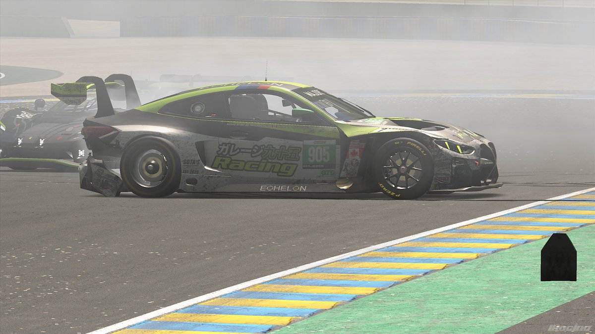 Garage_95's tweet photo. Finished the race P6. Had a couple bumps with 5 to go so we had to limp er home as she was. Huge shoutout to @Majors_Series for hosting this AMAZING event!

#iRacing #LeMans24hr #DrinkEchelon #Garage95 #Majorsseries #M24 https://t.co/85zQepMxtH