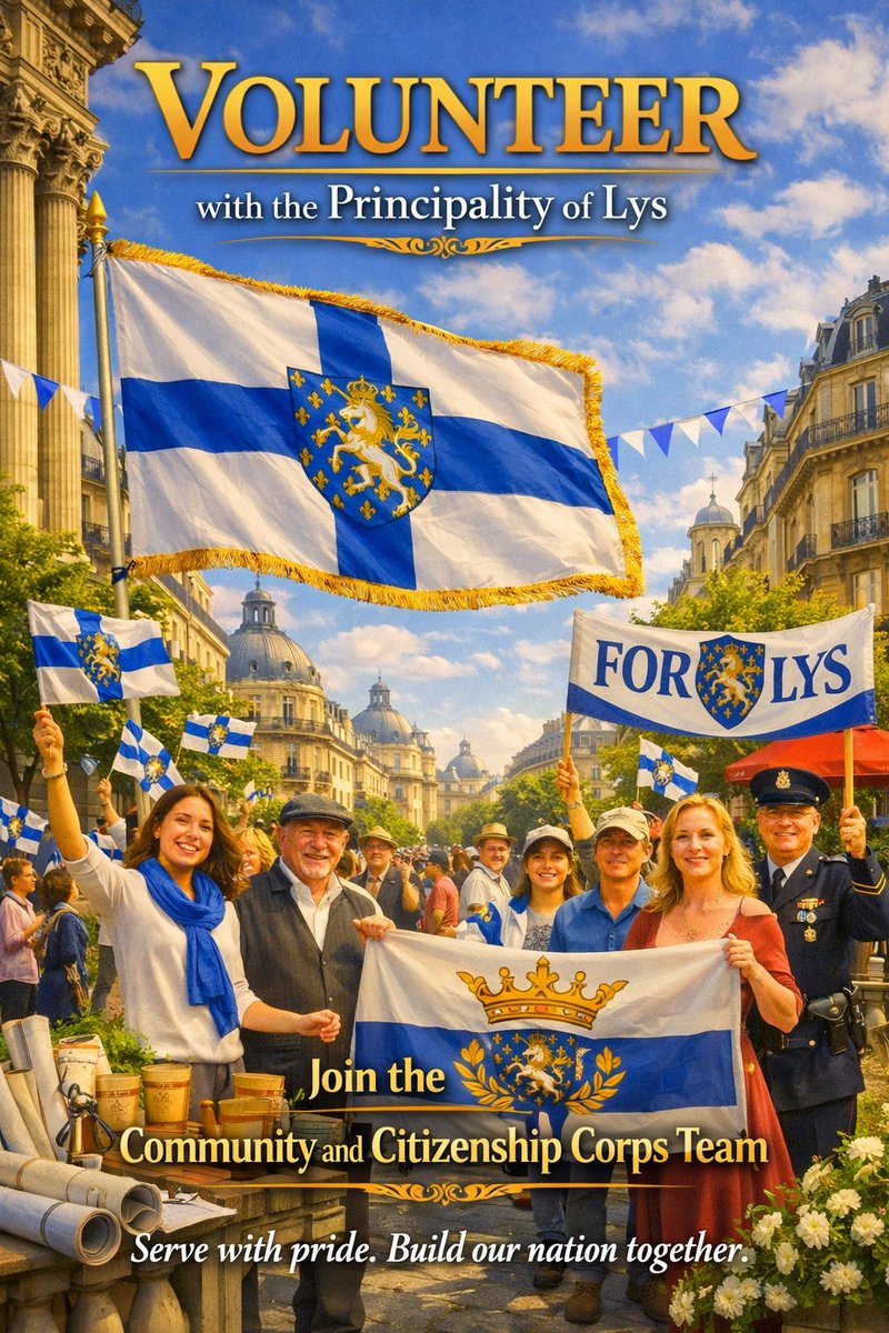 LysGov's tweet photo. We Need Your Help!
VOLUNTEER
We're on the look out for volunteers to join our Community &amp; Citizenship Team for just a few hours per month to help us build our community online and/or in London UK (our temporary capital).
#PrincipalityofLys #Lys #Micronation #MicroState #Volunteer https://t.co/Djco8NYdFd
